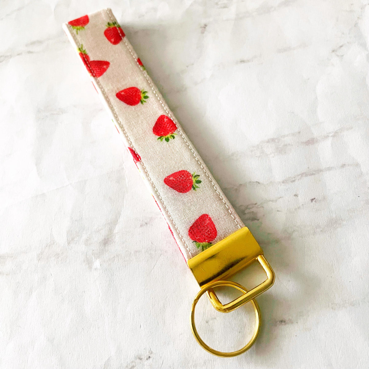 Painted Strawberry Key Fob Wristlet, 6.5in Wristlet Lanyard, Keychain Wristlet, Handmade Lanyard, SummerStyle Bracelets