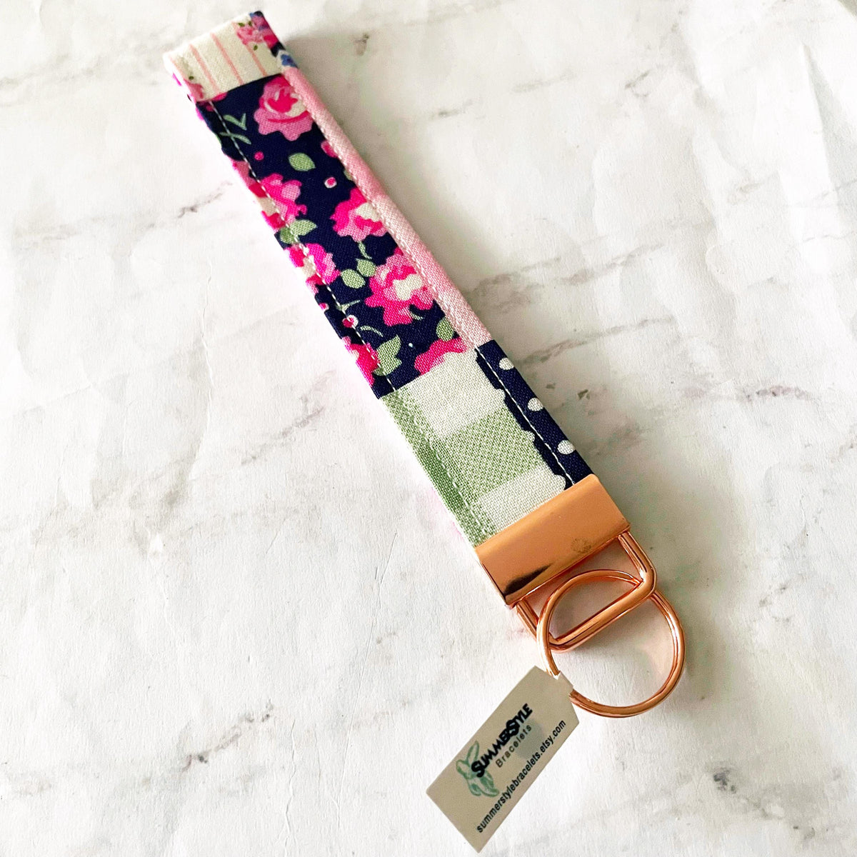 Vintage Blue Tile Key Fob Wristlet, 6.5in Wristlet Lanyard, Keychain Wristlet, Handmade Lanyard, SummerStyle Bracelets