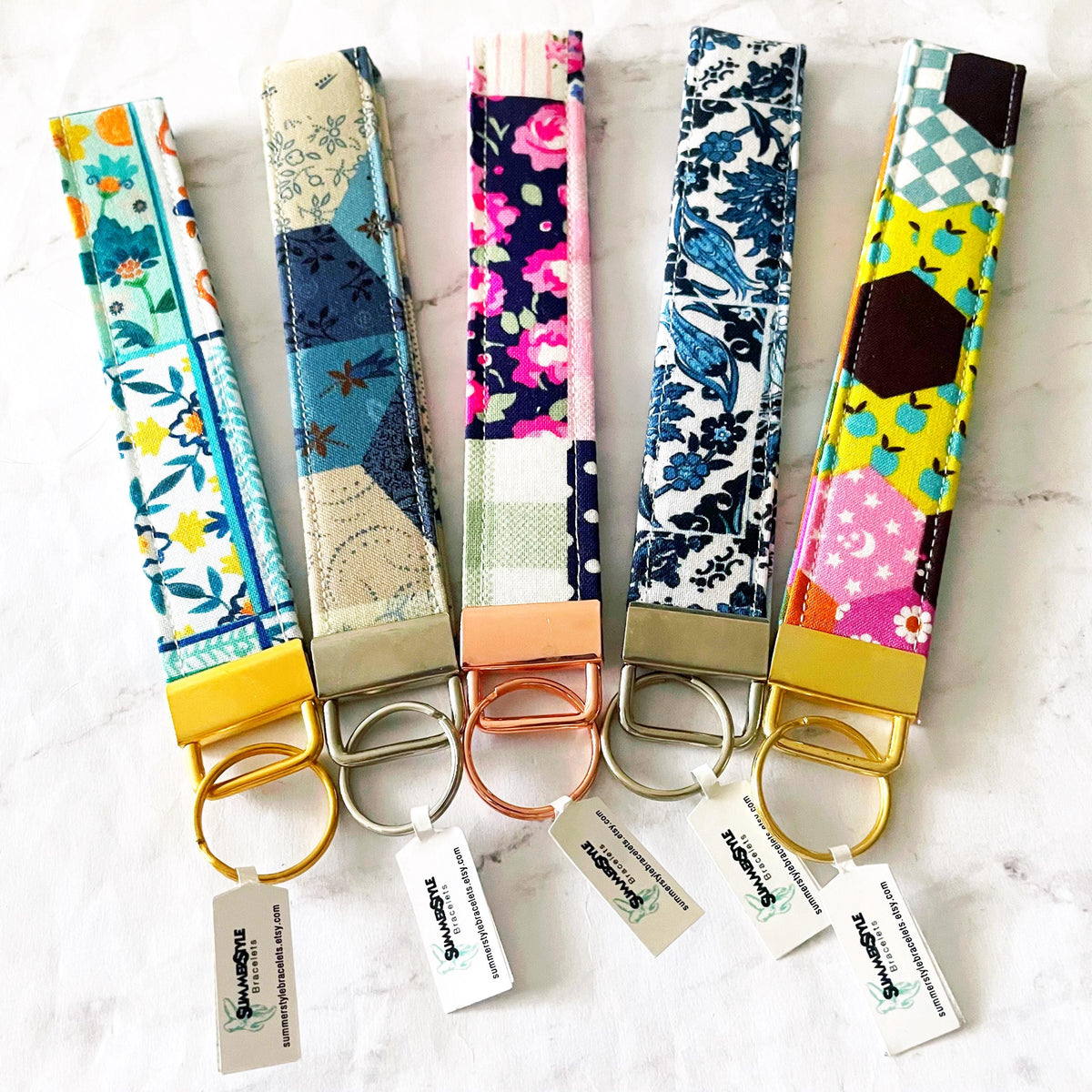 Vintage Blue Tile Key Fob Wristlet, 6.5in Wristlet Lanyard, Keychain Wristlet, Handmade Lanyard, SummerStyle Bracelets