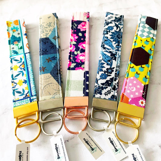 Vintage Blue Tile Key Fob Wristlet, 6.5in Wristlet Lanyard, Keychain Wristlet, Handmade Lanyard, SummerStyle Bracelets