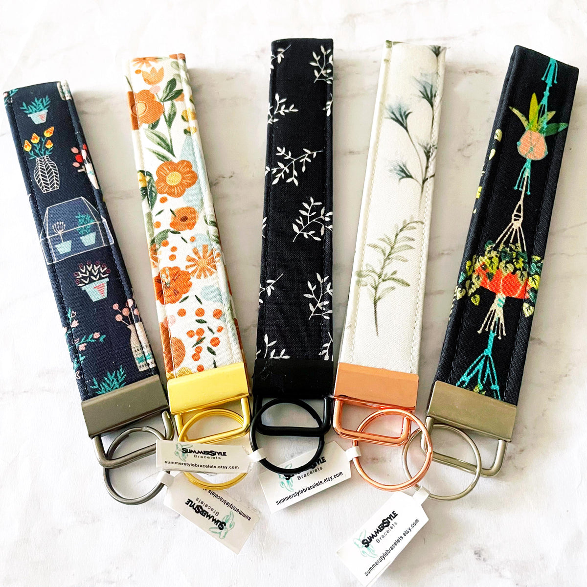 Hanging Plants Key Fob Wristlet, 6.5in Wristlet Lanyard, Keychain Wristlet, Handmade Lanyard, SummerStyle Bracelets
