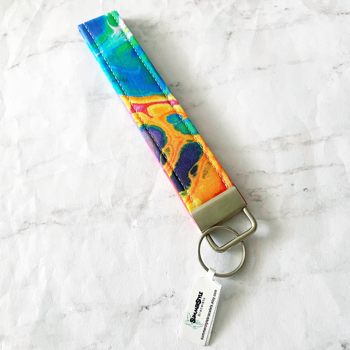 Rainbow Tie Dye Key Fob Wristlet, 6.5in Wristlet Lanyard, Keychain Wristlet, Handmade Lanyard, SummerStyle Bracelets