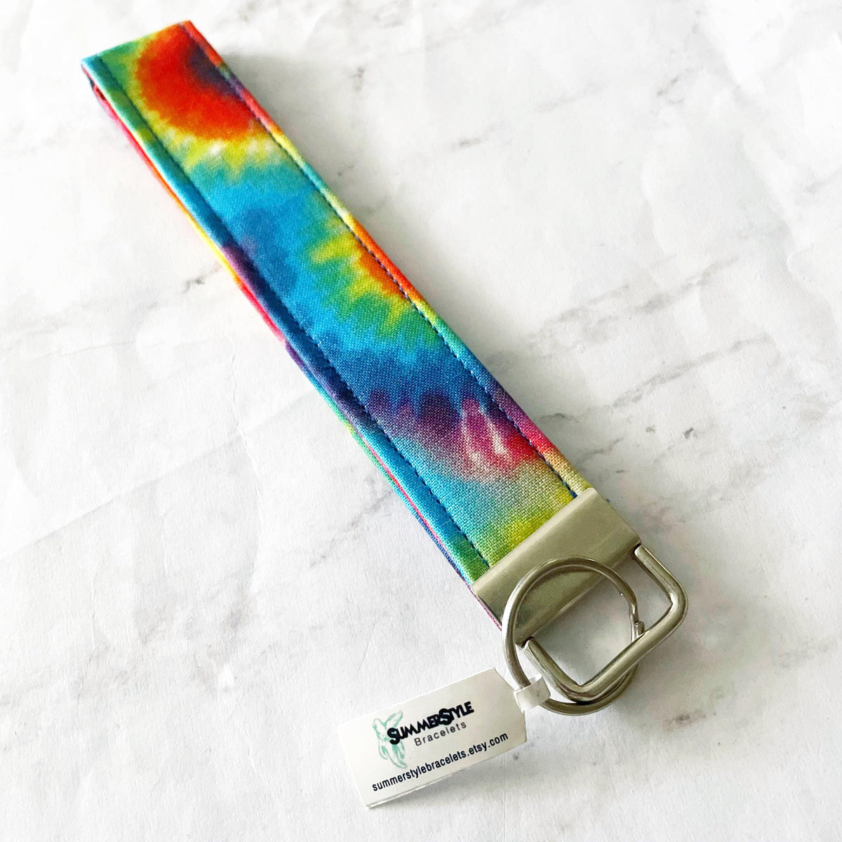 Rainbow Tie Dye Key Fob Wristlet, 6.5in Wristlet Lanyard, Keychain Wristlet, Handmade Lanyard, SummerStyle Bracelets