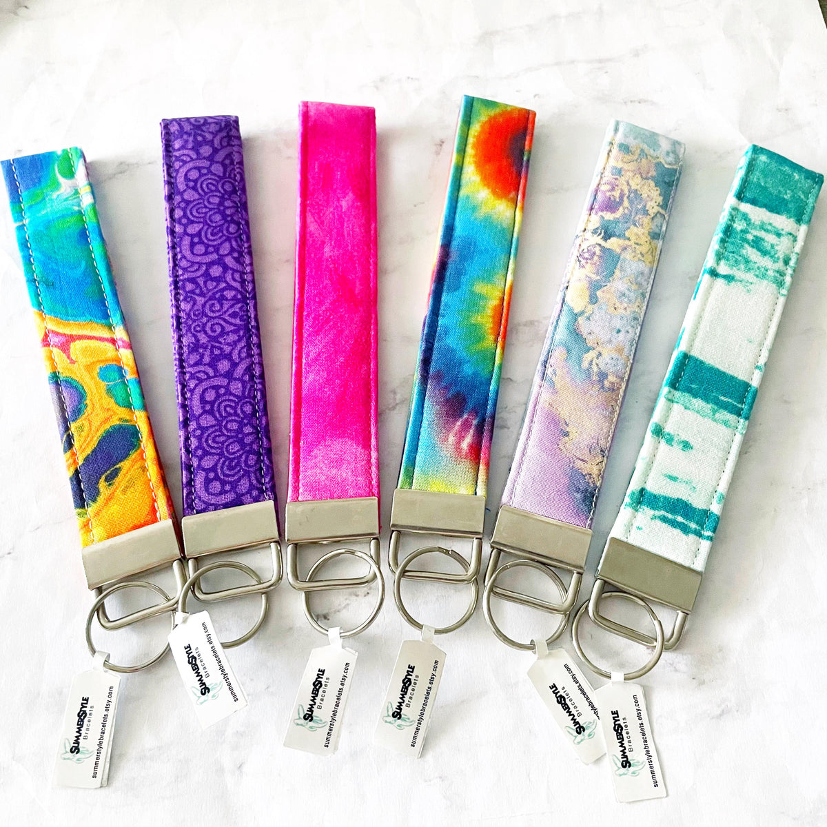 Rainbow Tie Dye Key Fob Wristlet, 6.5in Wristlet Lanyard, Keychain Wristlet, Handmade Lanyard, SummerStyle Bracelets