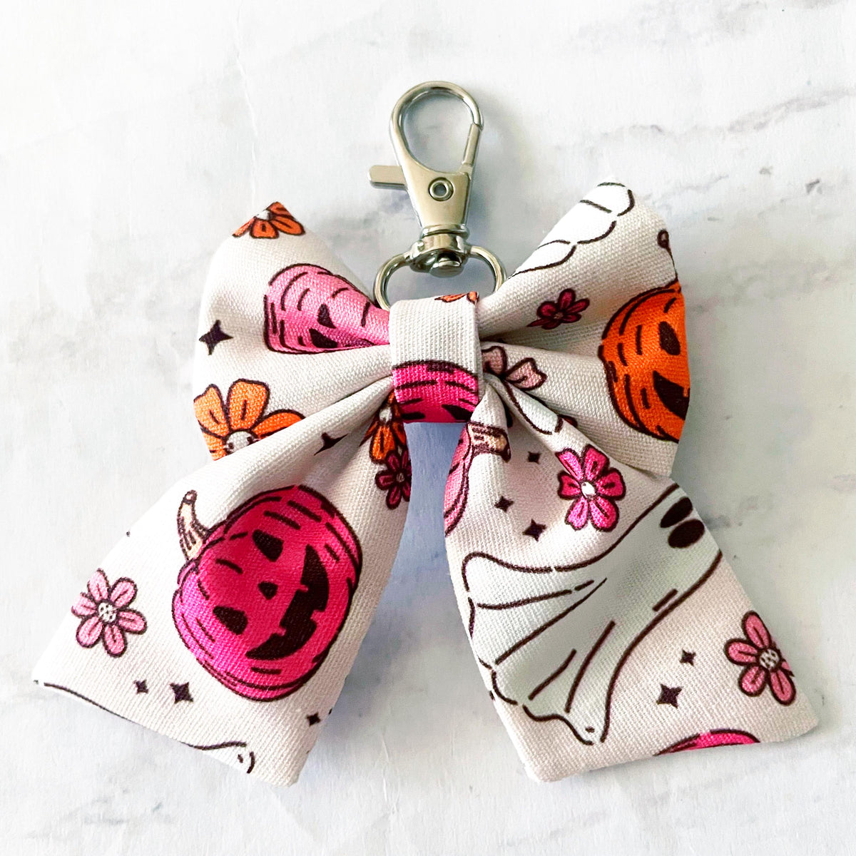 Ghost, Pumpkins, & Flowers Oh My Mini Bow Bag Charm, Bow Keychain, Girly Halloween, SummerStyle Bracelets