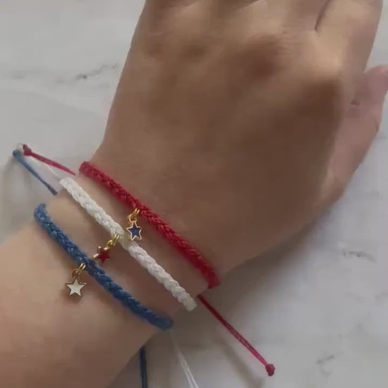 FOURTH OF JULY Patriotic Stars Adjustable Water Resistant Bracelet Set, Braided Bracelet, Americana Jewelry, SummerStyle Bracelets