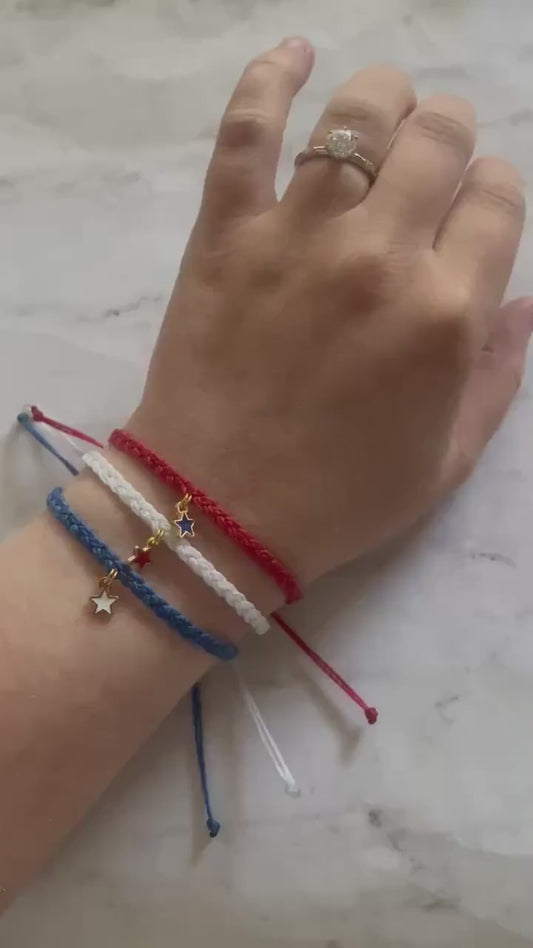 FOURTH OF JULY Patriotic Stars Adjustable Water Resistant Bracelet Set, Braided Bracelet, Americana Jewelry, SummerStyle Bracelets