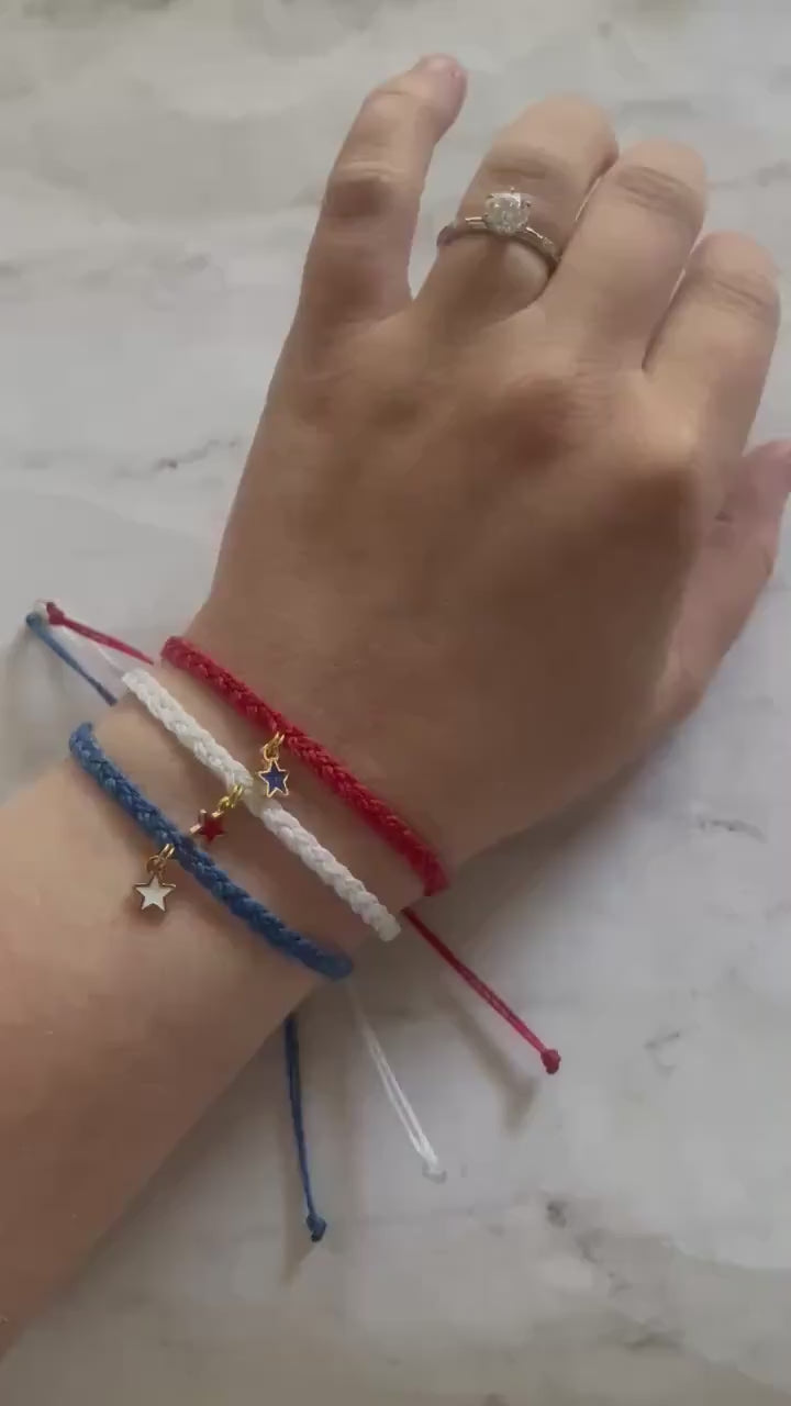 FOURTH OF JULY Patriotic Stars Adjustable Water Resistant Bracelet Set, Braided Bracelet, Americana Jewelry, SummerStyle Bracelets