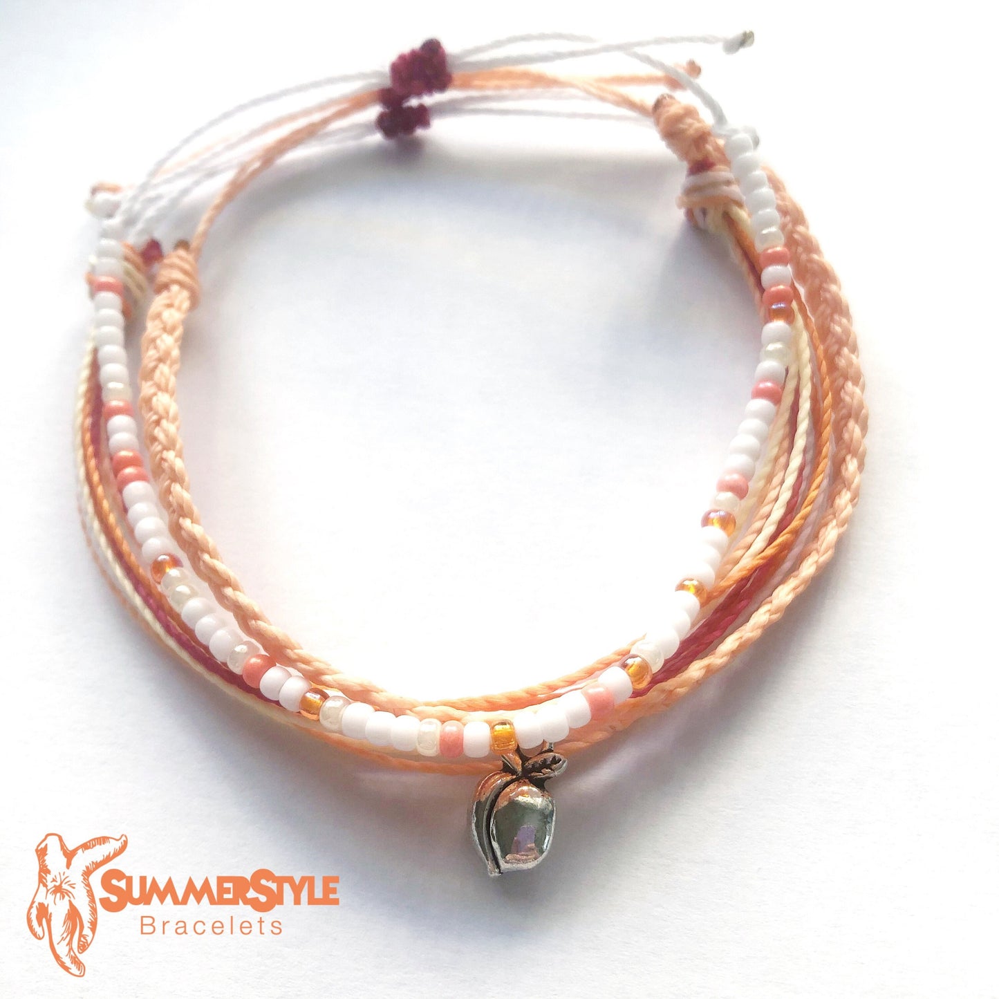 Peachy Keen Adjustable Waterproof Bracelet Pack, Peach Bracelet, Peach Lover Gift, Wax Cord Bracelet, Waterproof Cord