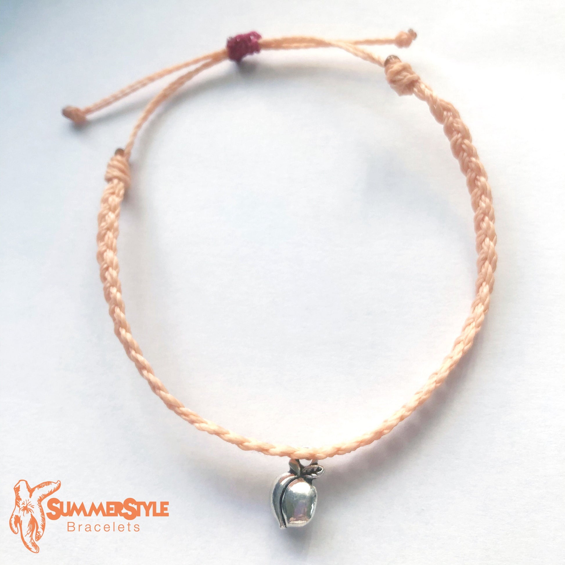 Peachy Keen Adjustable Waterproof Bracelet Pack, Peach Bracelet, Peach Lover Gift, Wax Cord Bracelet, Waterproof Cord