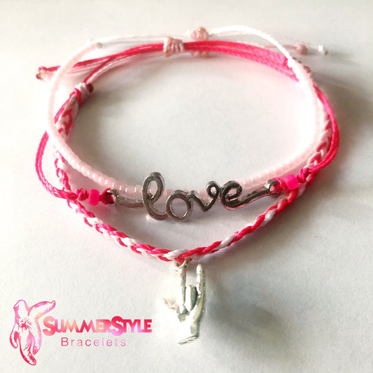 Love Sign Adjustable Waterproof Bracelet Pack, Valentine Bracelet, Valentine's Day Gift, Wax Cord Bracelet, Waterproof Cord