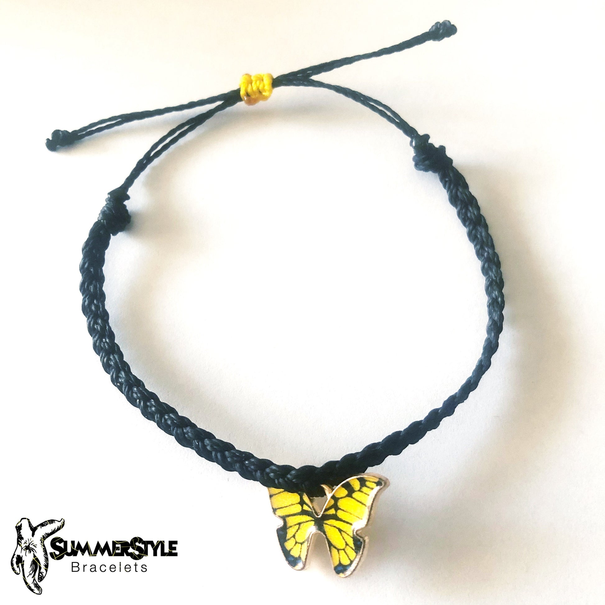 Yellow Butterfly Adjustable Waterproof Bracelet Pack | Butterfly Gift | Butterfly Bracelet | Wax Cord Bracelet