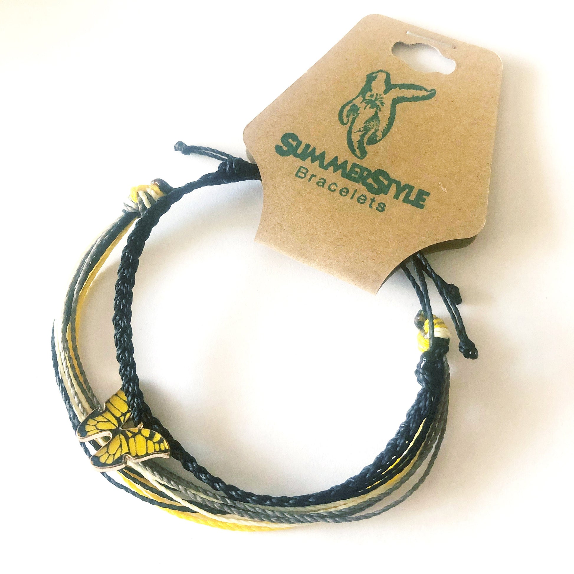 Yellow Butterfly Adjustable Waterproof Bracelet Pack | Butterfly Gift | Butterfly Bracelet | Wax Cord Bracelet