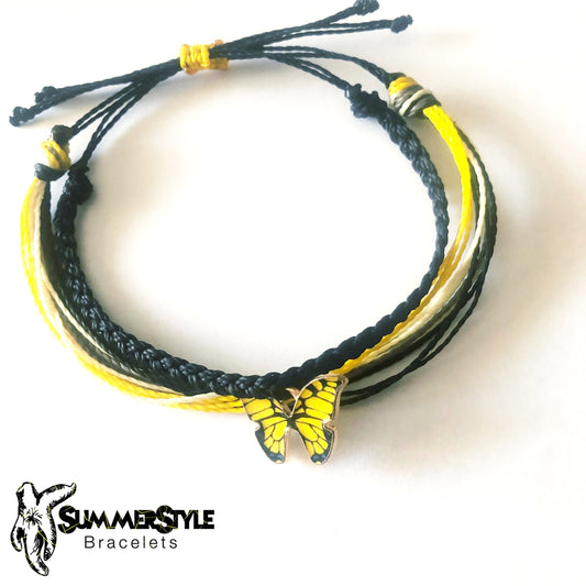 Yellow Butterfly Adjustable Waterproof Bracelet Pack | Butterfly Gift | Butterfly Bracelet | Wax Cord Bracelet