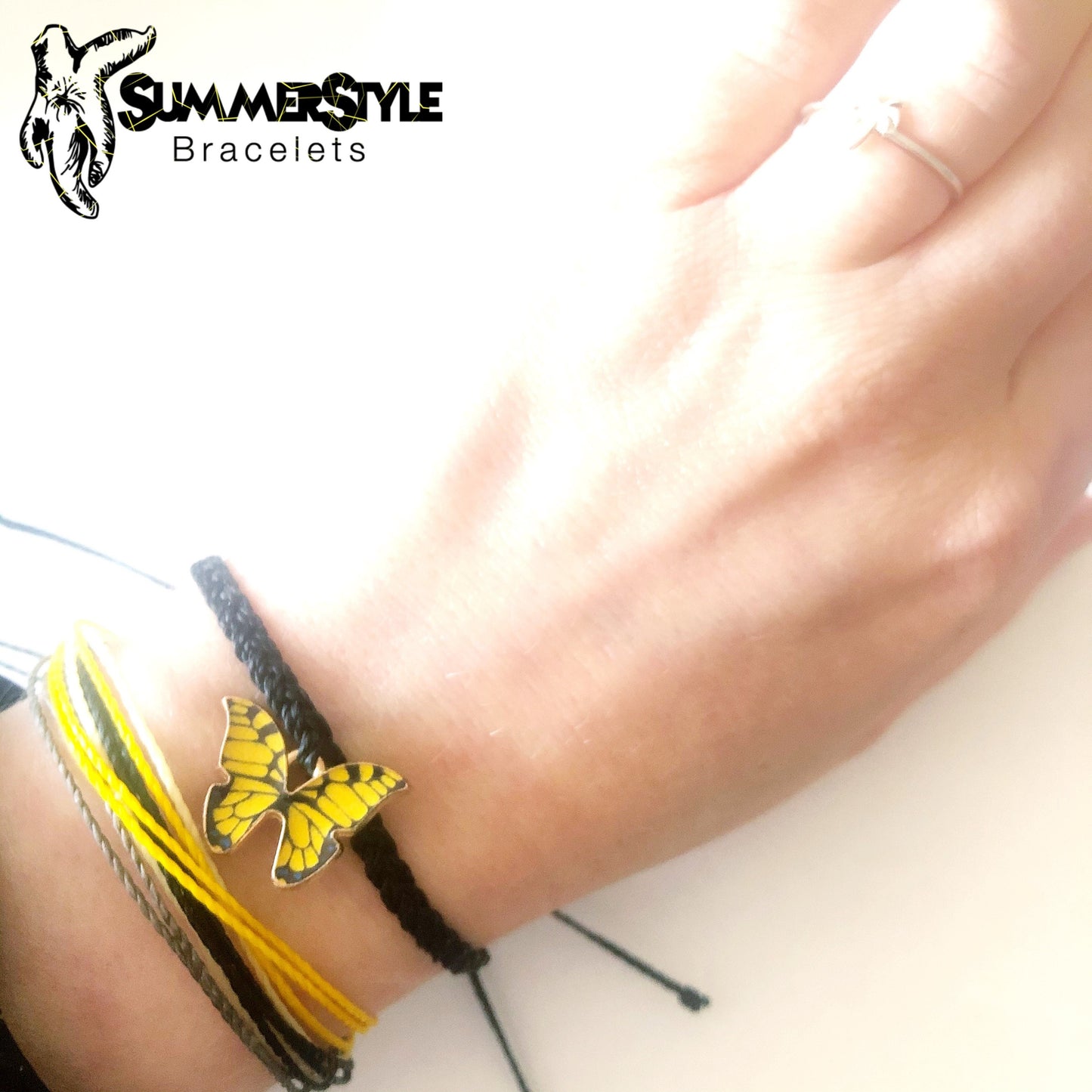 Yellow Butterfly Adjustable Waterproof Bracelet Pack | Butterfly Gift | Butterfly Bracelet | Wax Cord Bracelet