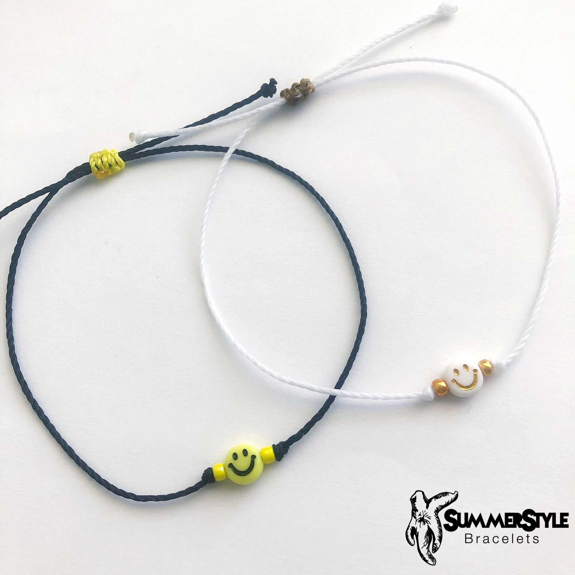 Mini Smiley Face Stackable Adjustable Waterproof Bracelet, Smiley Face Bracelet, Wax Cord Bracelet, SummerStyle Bracelets