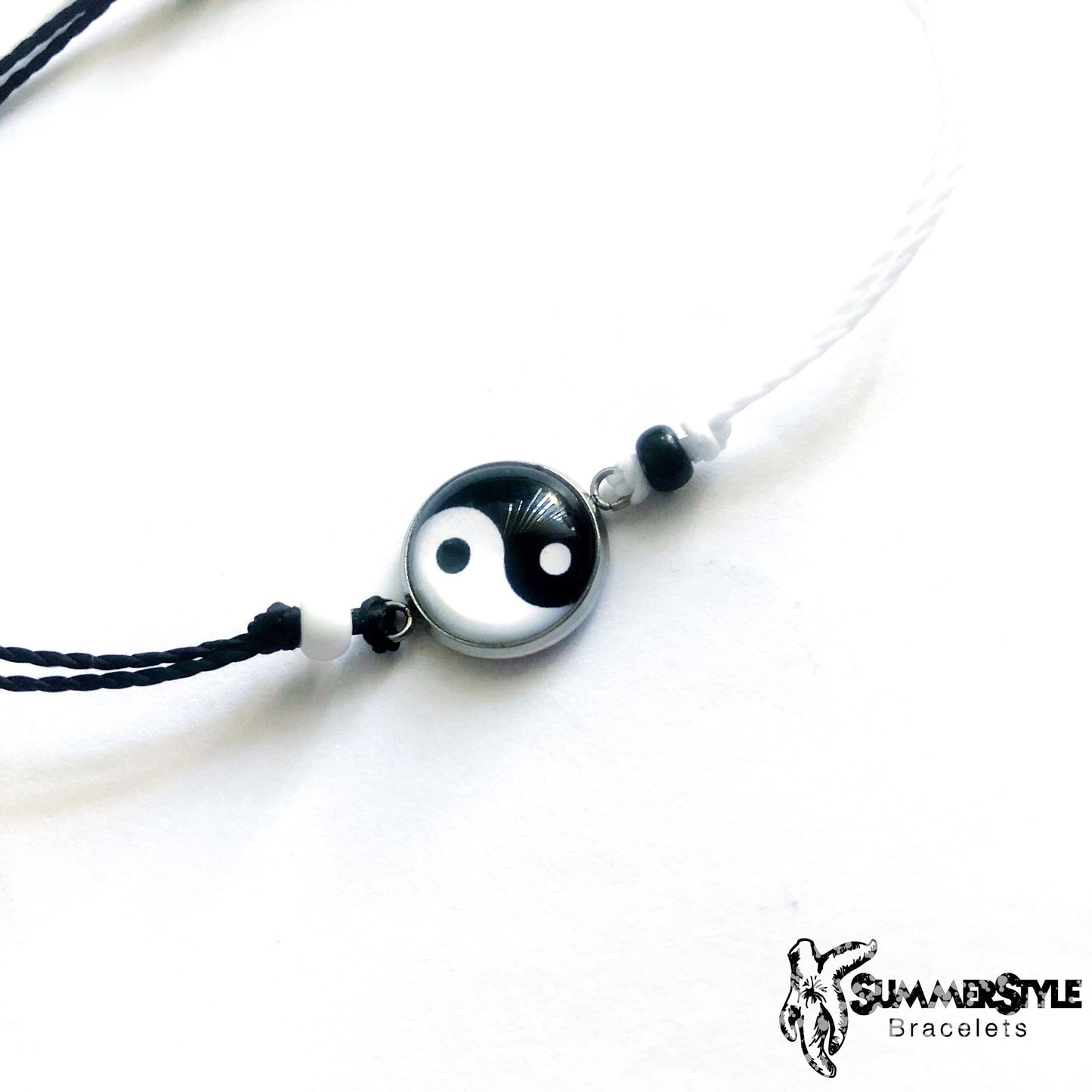 Yin Yang Adjustable Waterproof Bracelet, Yin Yang Bracelet, Cabochon Jewelry, Wax Cord Bracelet, SummerStyle Bracelets