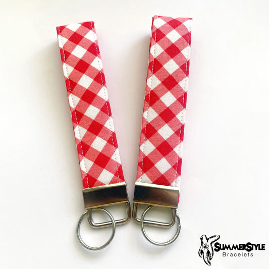 Red Gingham Key Fob Wristlet, 5.5in Wristlet Lanyard, Keychain Wristlet, Handmade Lanyard, SummerStyle Bracelets