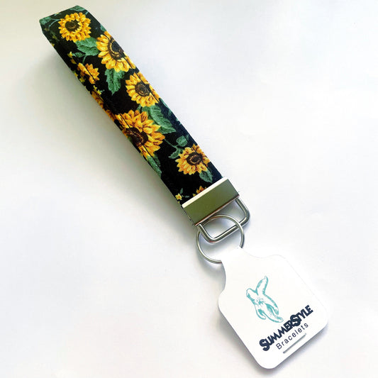 Sunny Sunflower Key Fob Wristlet, 6.5in Wristlet Lanyard, Keychain Wristlet, Handmade Lanyard, SummerStyle Bracelets