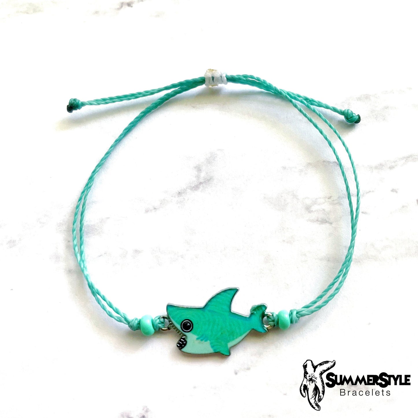 Teal Shark Adjustable Waterproof Bracelet Pack, Shark Gift, Shark Bracelet, Wax Cord Bracelet, SummerStyle Bracelets