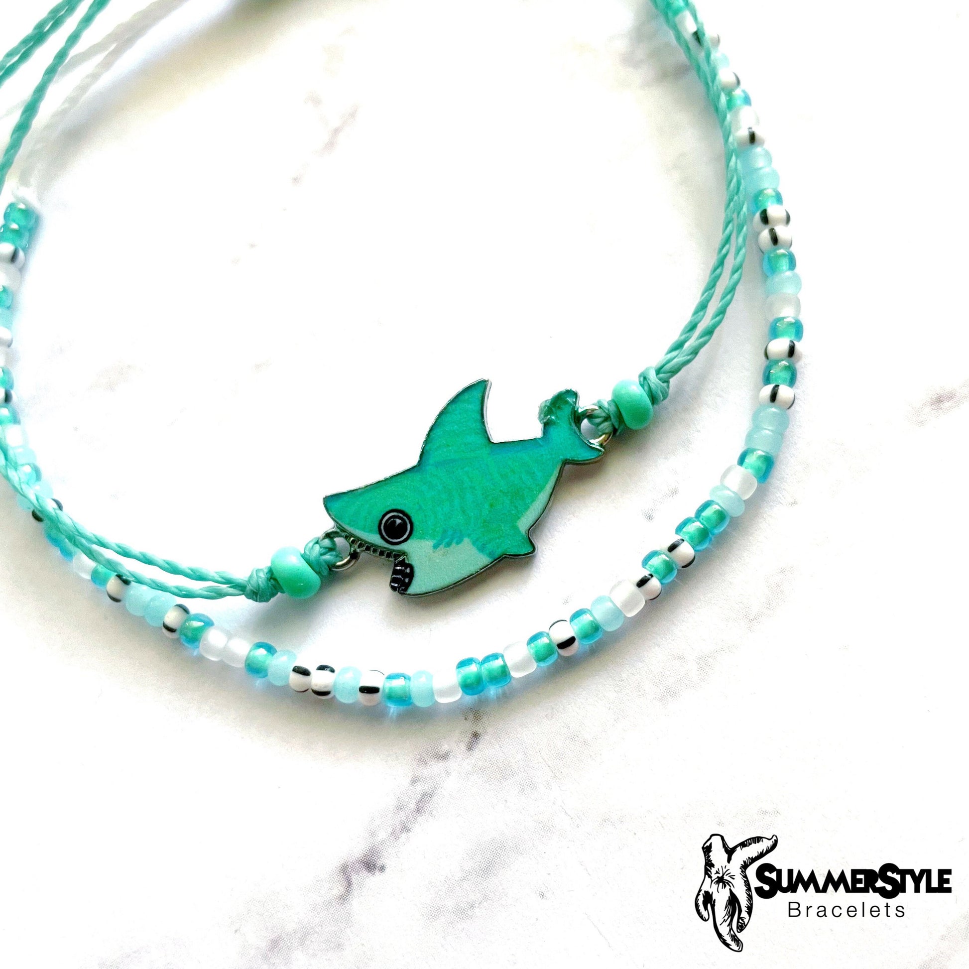 Teal Shark Adjustable Waterproof Bracelet Pack, Shark Gift, Shark Bracelet, Wax Cord Bracelet, SummerStyle Bracelets