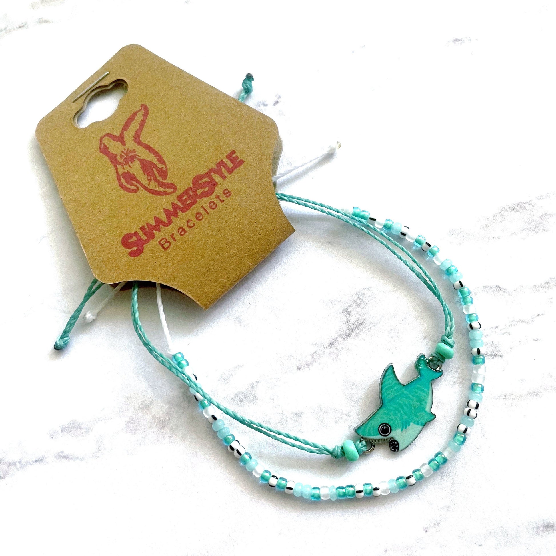 Teal Shark Adjustable Waterproof Bracelet Pack, Shark Gift, Shark Bracelet, Wax Cord Bracelet, SummerStyle Bracelets