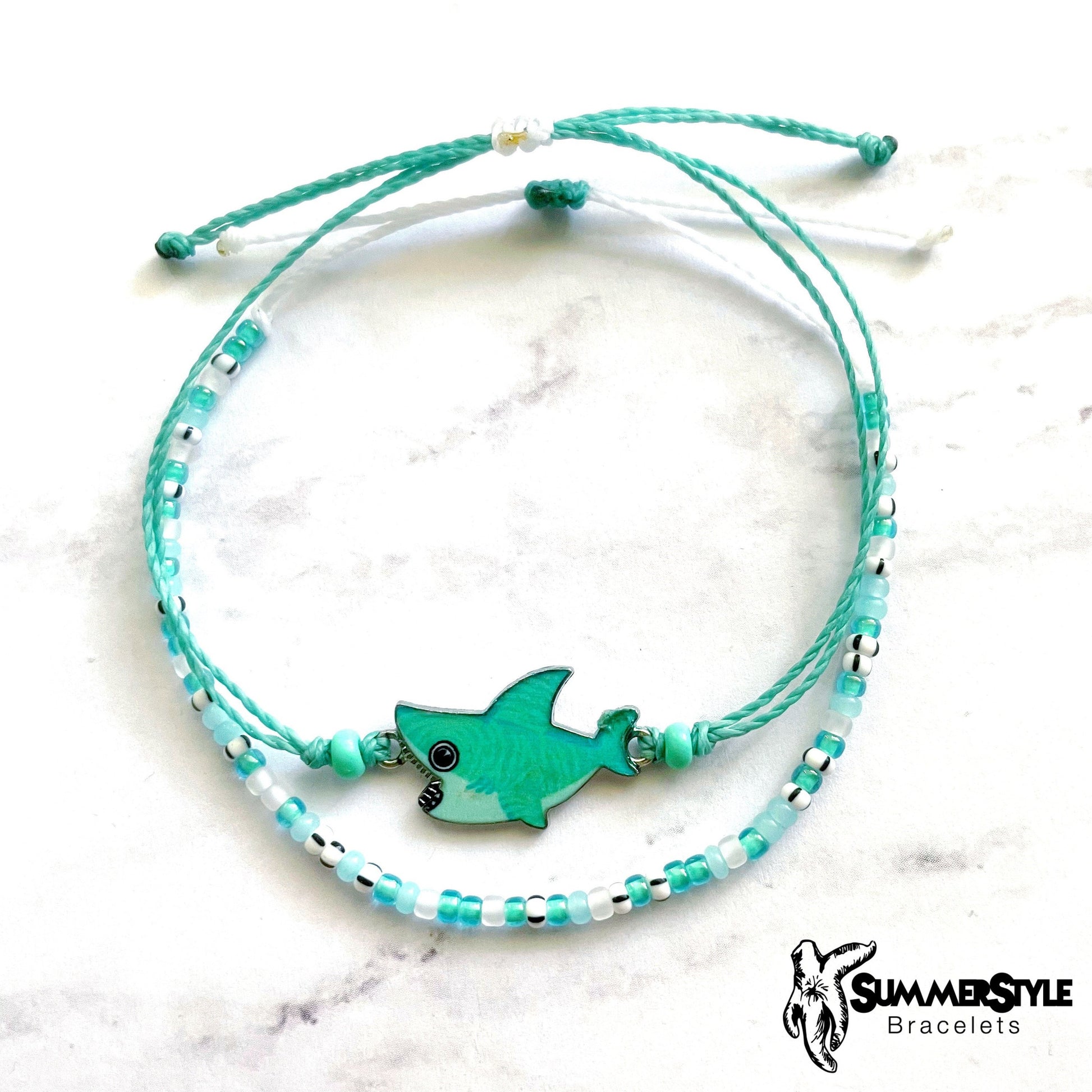 Teal Shark Adjustable Waterproof Bracelet Pack, Shark Gift, Shark Bracelet, Wax Cord Bracelet, SummerStyle Bracelets