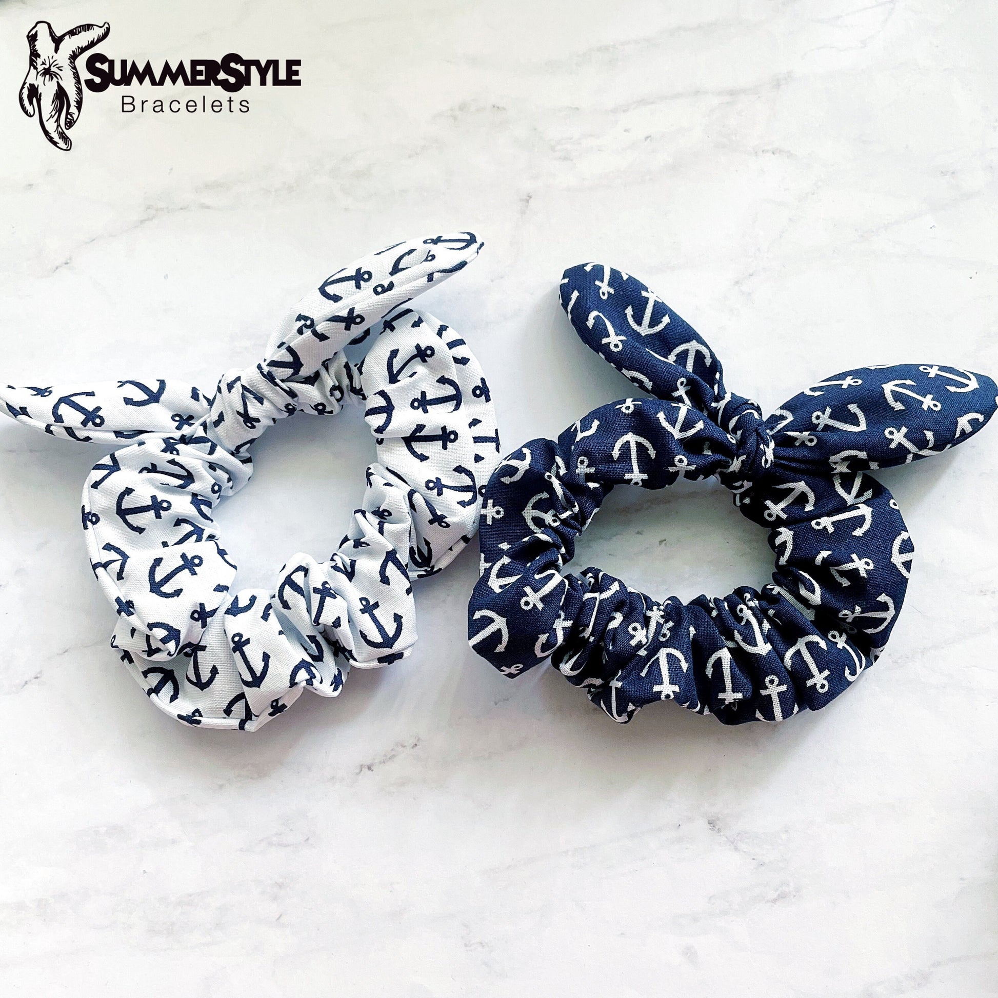 Anchor Scrunchie, Scrunched Bow Hair Tie, Hair Bow, Nautical Gift, Hair Accessories, Bow Hair Tie, SummerStyle Bracelets