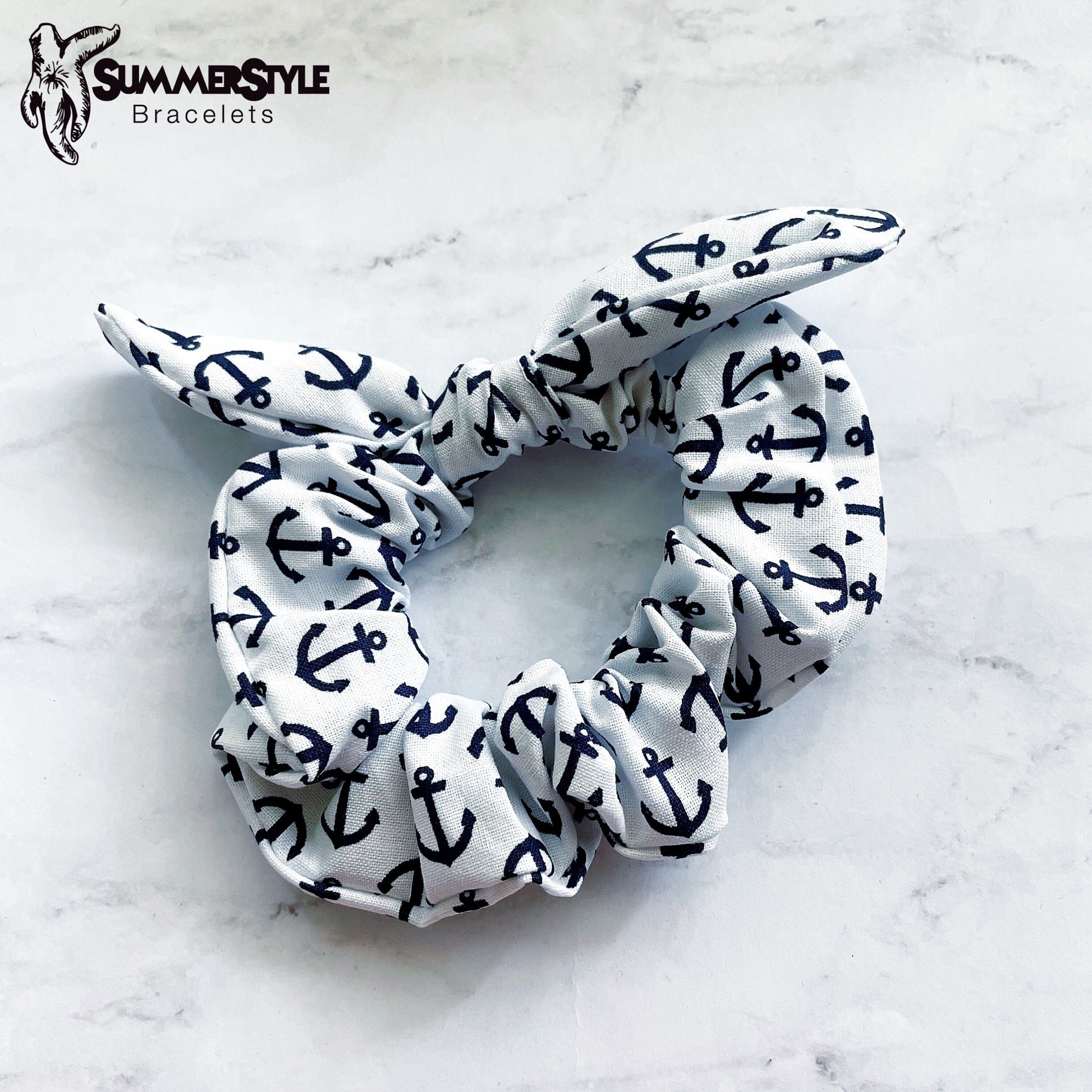 Anchor Scrunchie, Scrunched Bow Hair Tie, Hair Bow, Nautical Gift, Hair Accessories, Bow Hair Tie, SummerStyle Bracelets