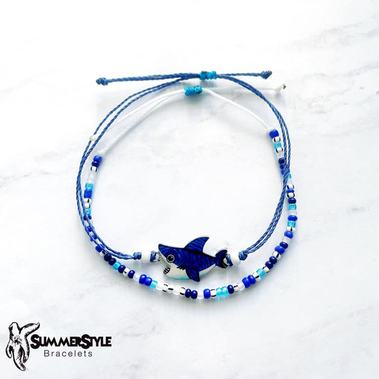 Ocean Blue Shark Adjustable Waterproof Bracelet Pack, Shark Gift, Shark Bracelet, Wax Cord Bracelet, SummerStyle Bracelets