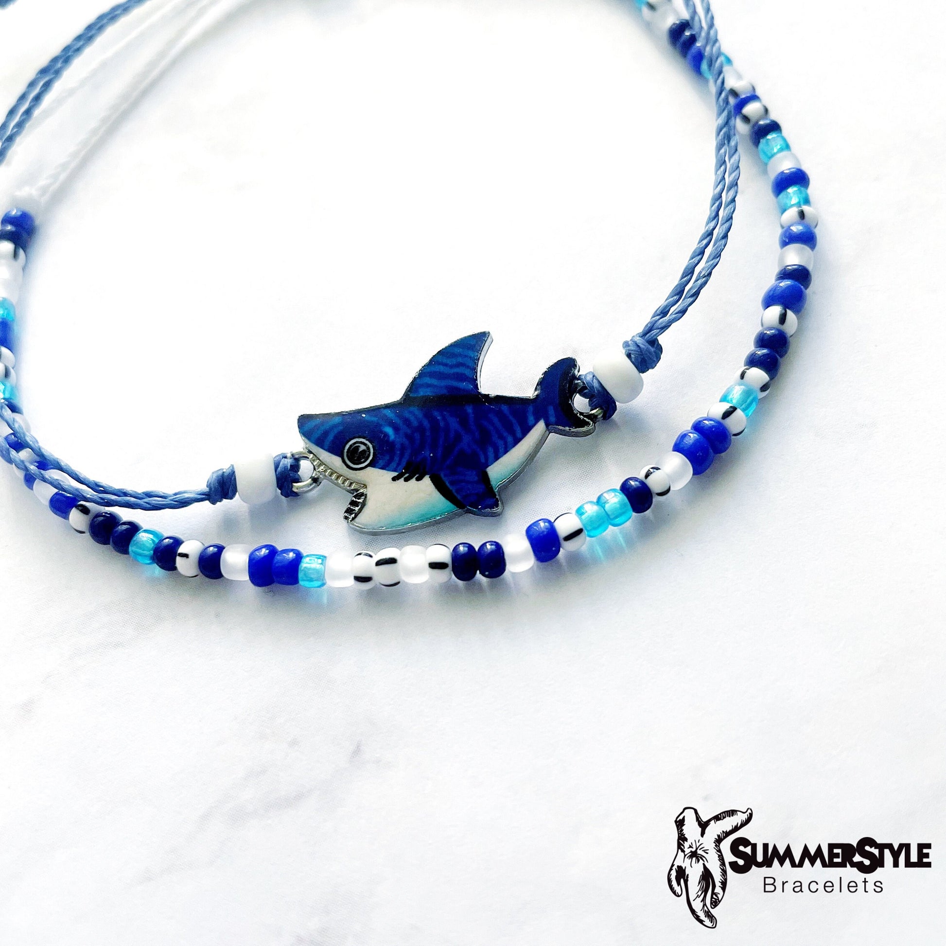 Ocean Blue Shark Adjustable Waterproof Bracelet Pack, Shark Gift, Shark Bracelet, Wax Cord Bracelet, SummerStyle Bracelets