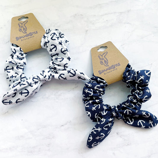 Anchor Scrunchie, Scrunched Bow Hair Tie, Hair Bow, Nautical Gift, Hair Accessories, Bow Hair Tie, SummerStyle Bracelets