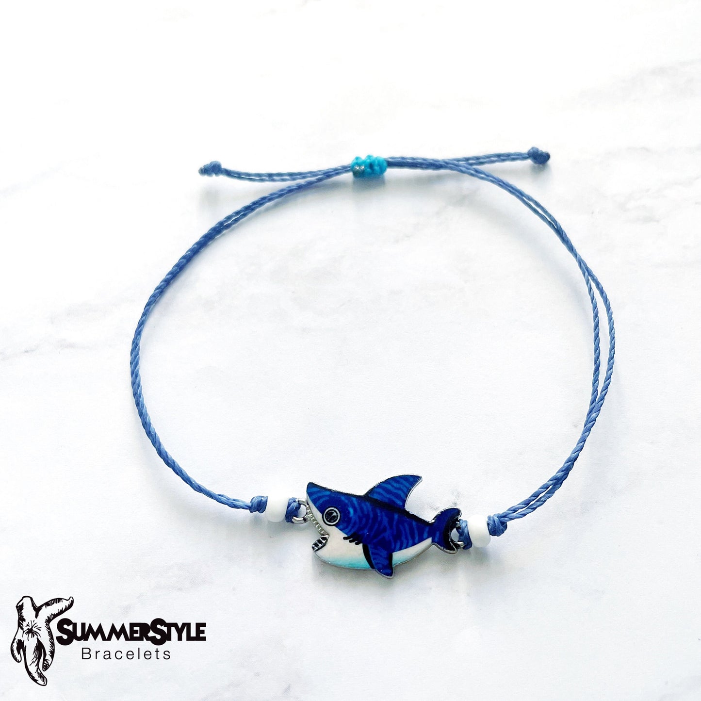 Ocean Blue Shark Adjustable Waterproof Bracelet Pack, Shark Gift, Shark Bracelet, Wax Cord Bracelet, SummerStyle Bracelets