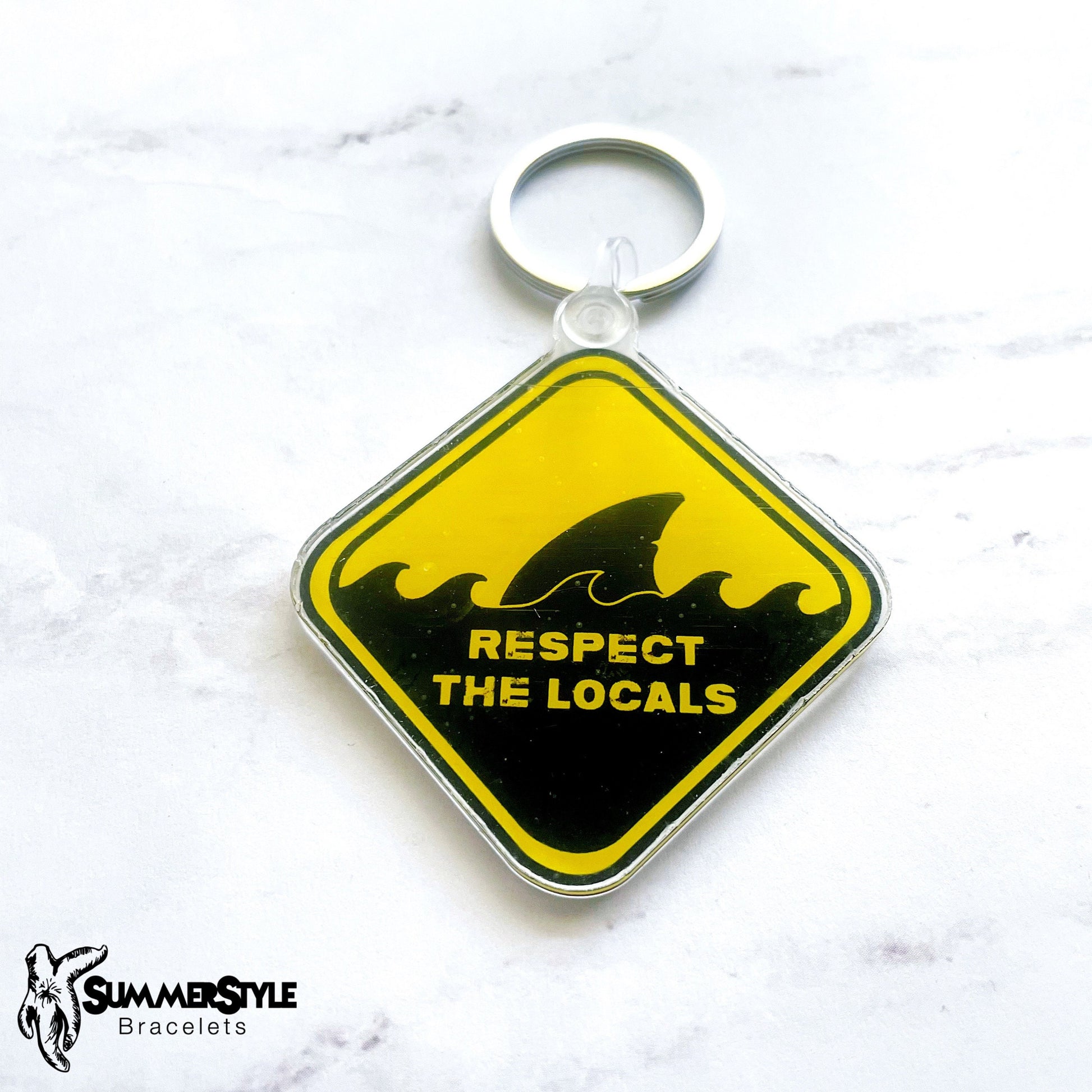 Respect the Locals Shark Fin Acrylic Keychain, Surf Gift, Backpack Keychain, Shark Keychain, SummerStyle Bracelets