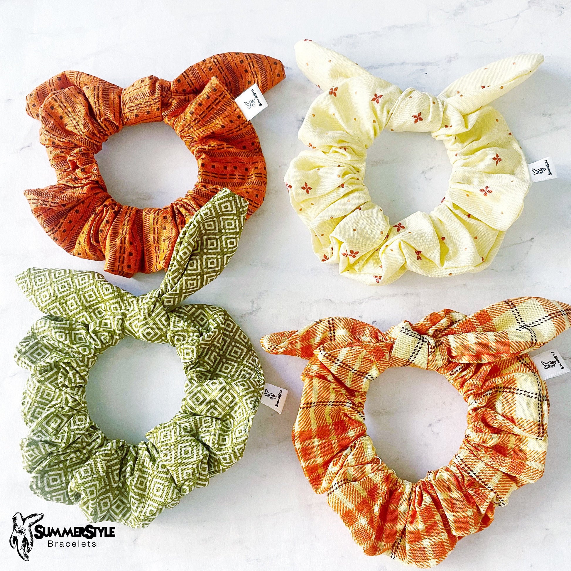 Autumn Prints Scrunchie, Fall Accessories, Hair Bow, Hair Accessories, Bow Hair Tie, SummerStyle Bracelets