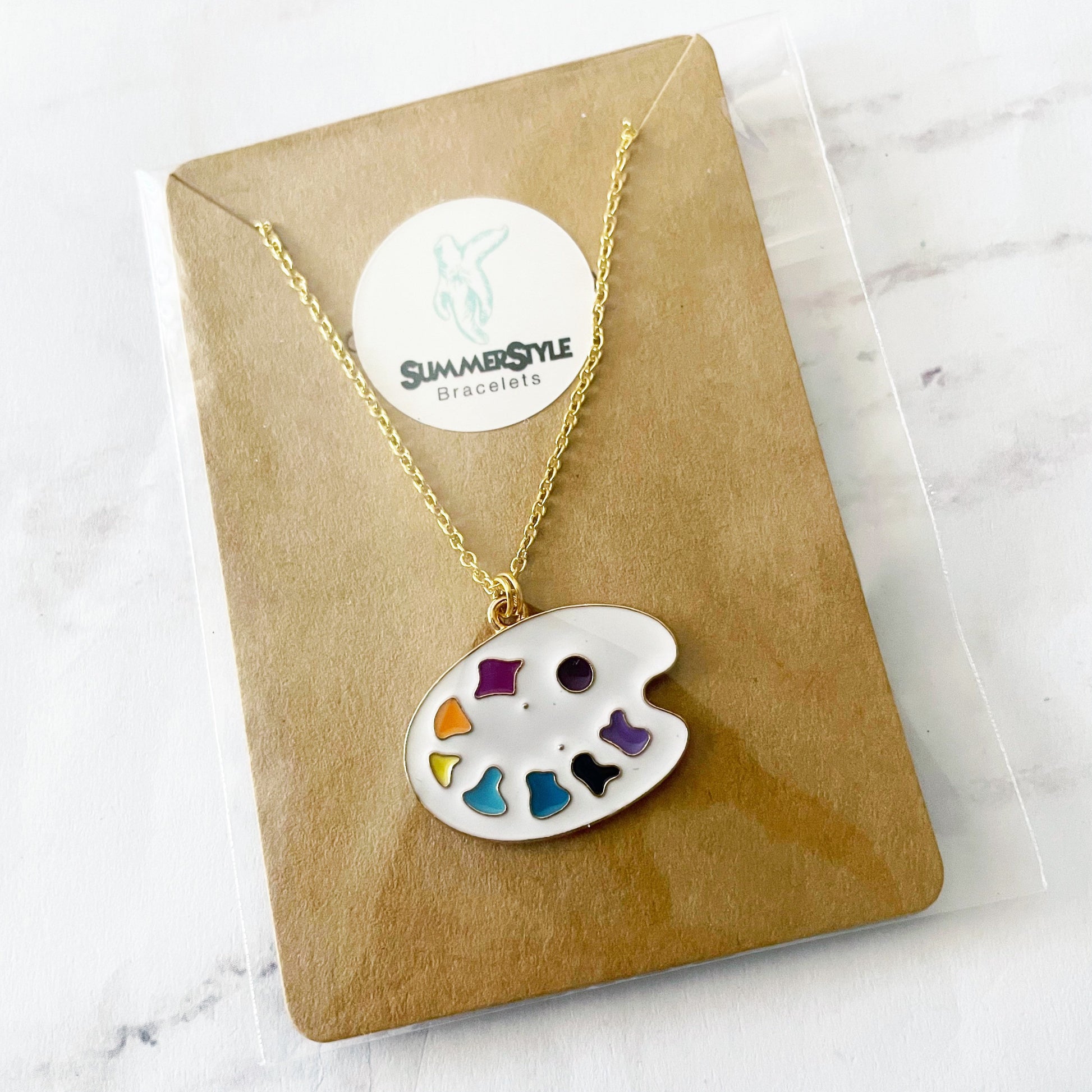 Painter’s Palette Charm Necklace, Artist Jewelry, Gold Chain Necklace, SummerStyle Bracelets