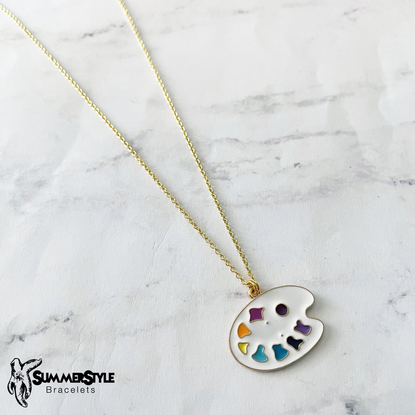 Painter’s Palette Charm Necklace, Artist Jewelry, Gold Chain Necklace, SummerStyle Bracelets