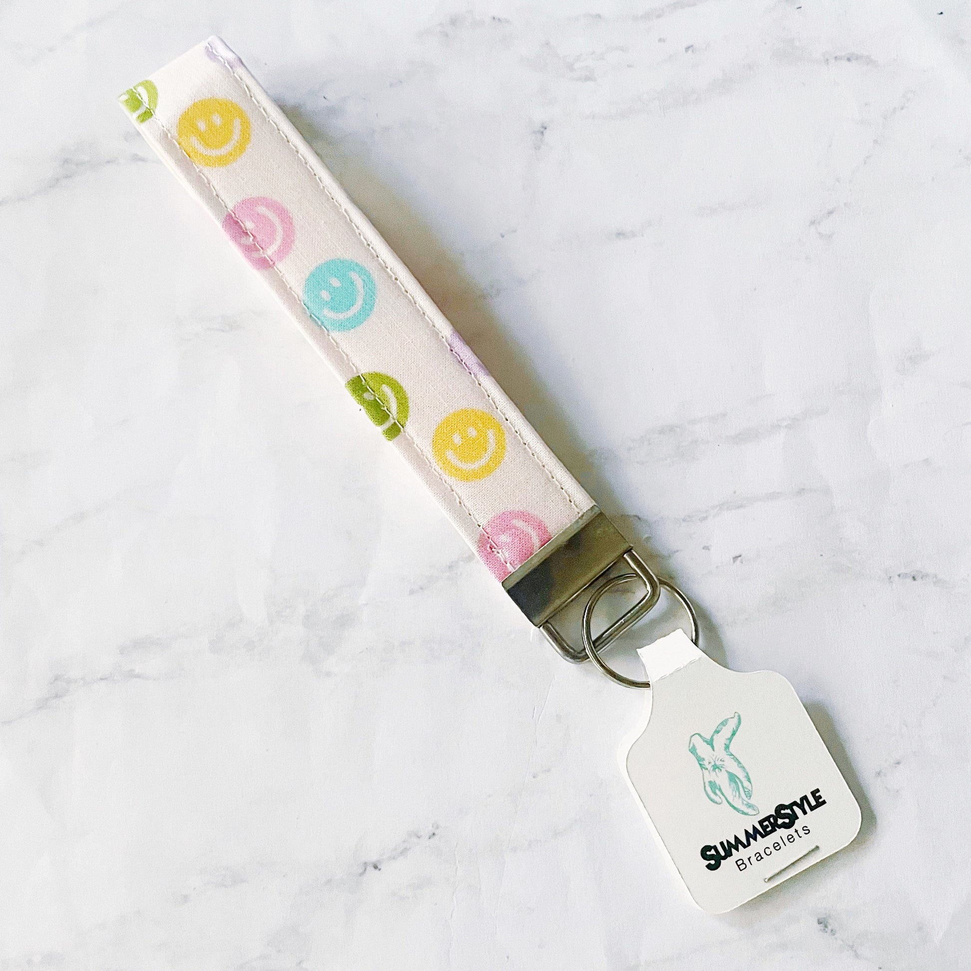 Smiley Face Key Fob Wristlet, 6.5in Wristlet Lanyard, Keychain Wristlet, Handmade Lanyard, SummerStyle Bracelets