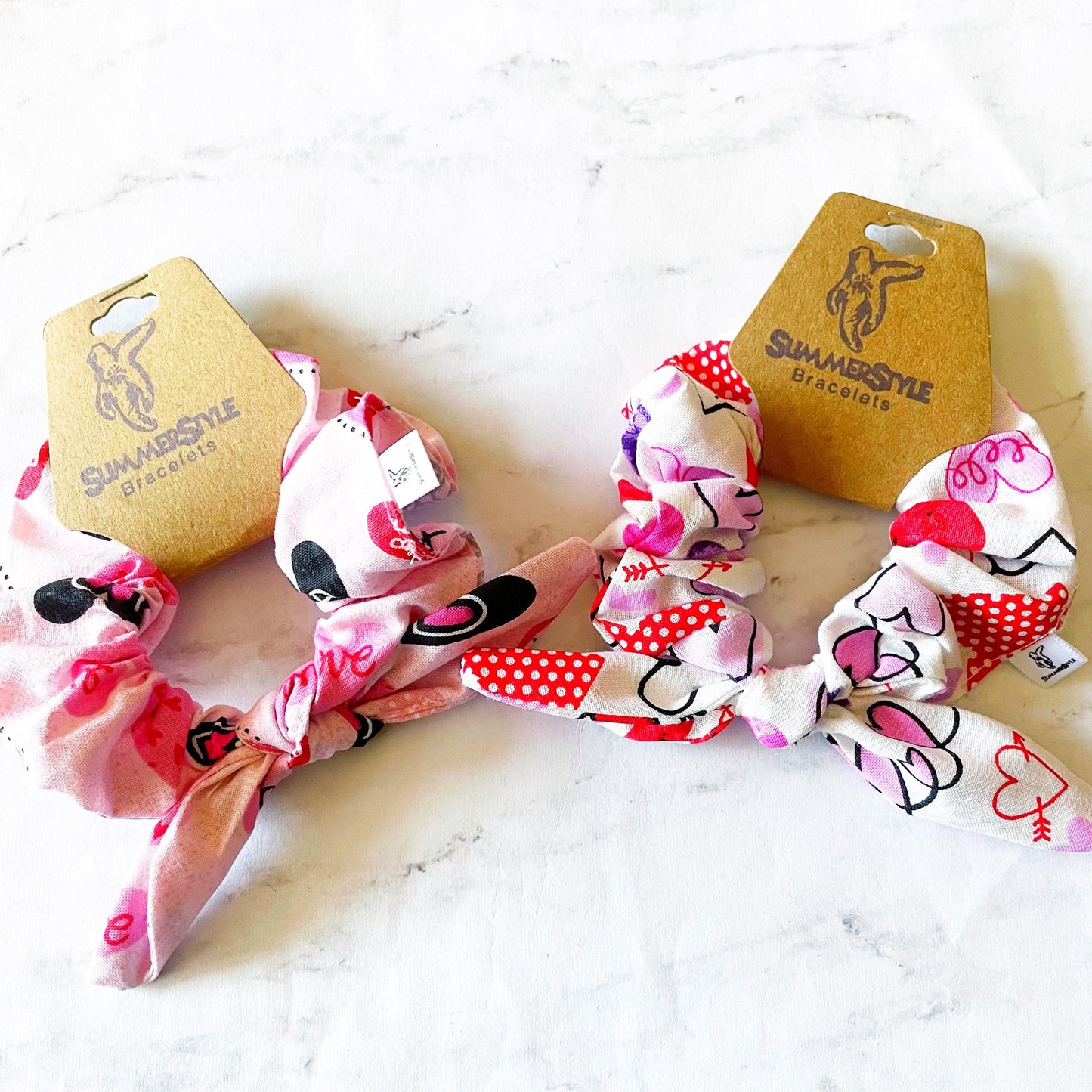 VALENTINE Large Heart Scrunchie, Scrunched Bow Hair Tie, Hair Accessories, Bow Scrunchie, SummerStyle Bracelets