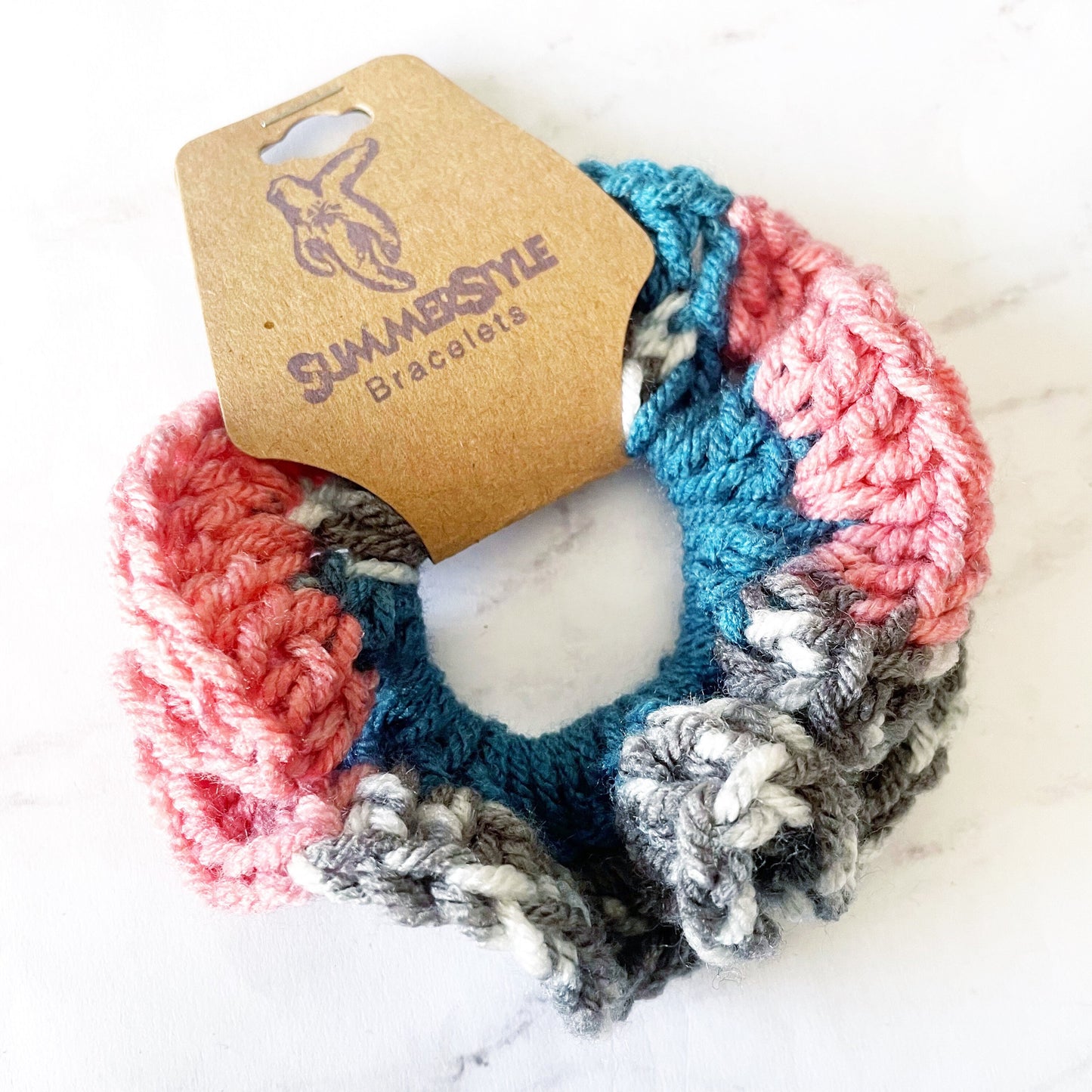 One of a Kind Cotton Candy Crochet Scrunchie, Crochet Hair Tie, Hair Accessories, Handmade Gift, SummerStyle Bracelets