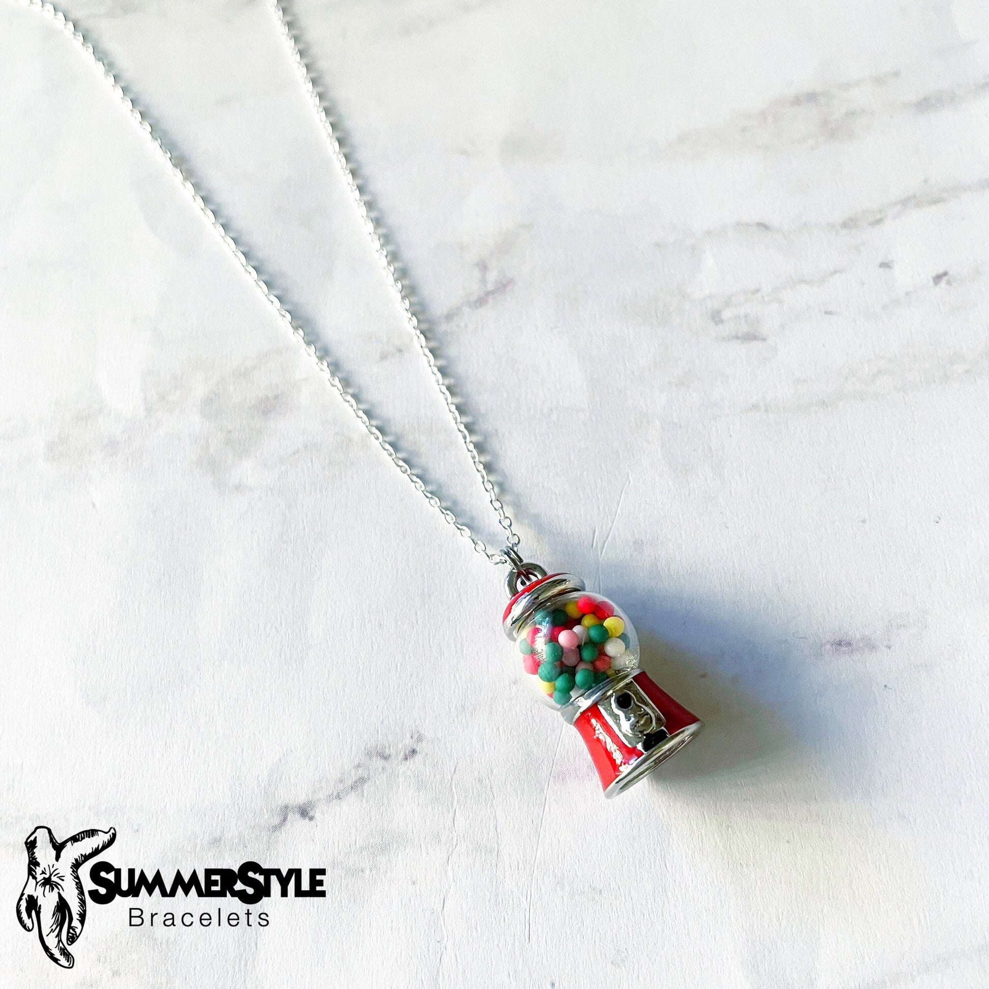 One of a Kind Gum Ball Machine Charm Necklace, Unique Jewelry, Silver Chain Necklace, SummerStyle Bracelets