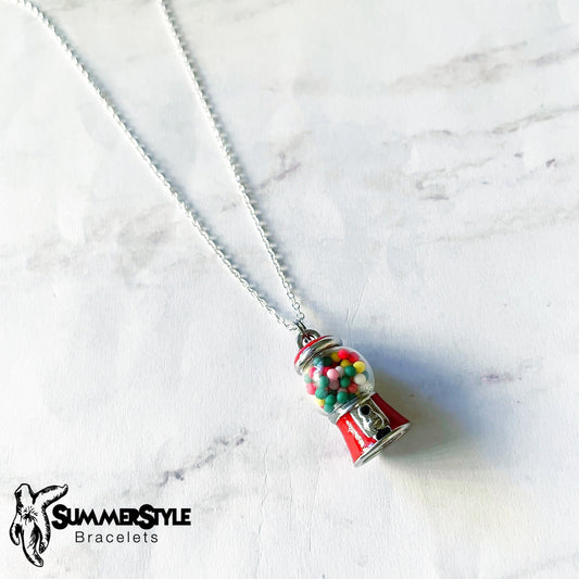 One of a Kind Gum Ball Machine Charm Necklace, Unique Jewelry, Silver Chain Necklace, SummerStyle Bracelets