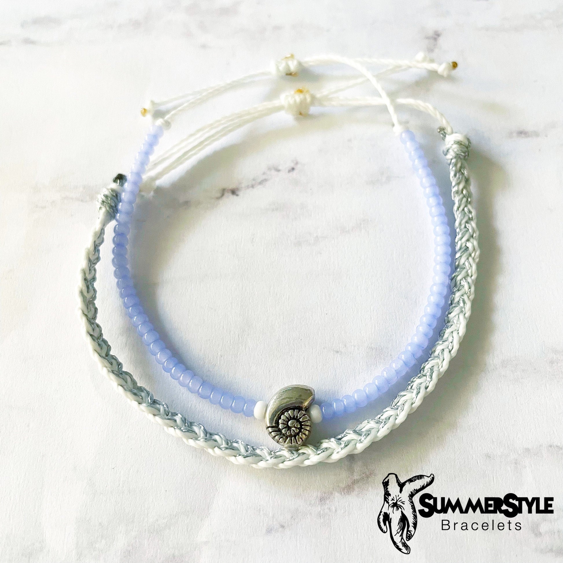 Periwinkle Seashell Adjustable Waterproof Bracelet Pack, Seashell Gift, Swirl Shell Bracelet, Seed Bead Bracelet, SummerStyle Bracelets