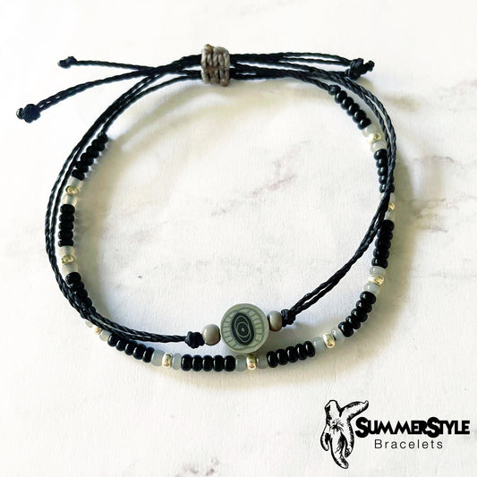 Black & Gray Evil Eye Bracelet Set, Evil Eye Jewelry, Seed Bead Bracelet, SummerStyle Bracelets