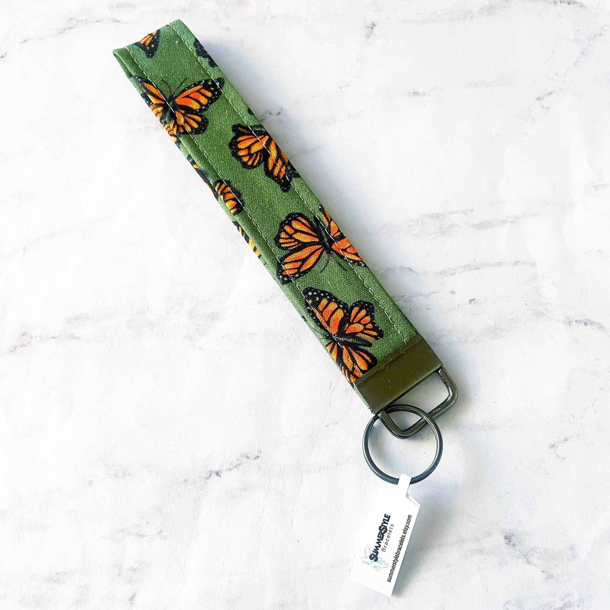 Monarch Butterfly Key Fob Wristlet, 6.5in Wristlet Lanyard, Keychain Wristlet, Butterfly Gift, Handmade Lanyard, SummerStyle Bracelets