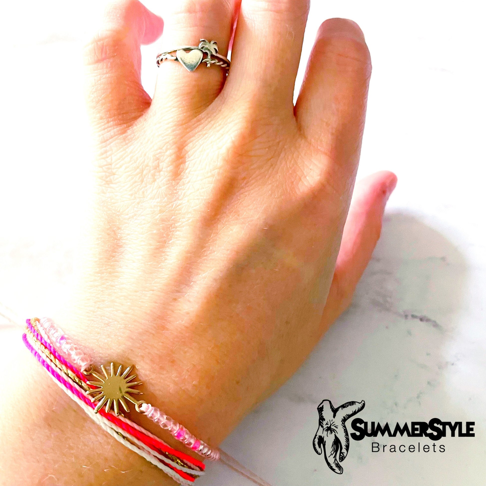 One of a Kind Pink Sunburst Bracelet Set | Sun Jewelry | Seed Bead Bracelet | SummerStyle Bracelets