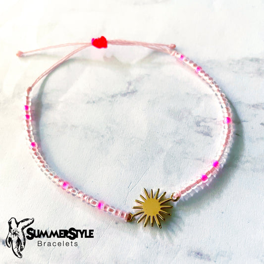 One of a Kind Pink Sunburst Bracelet Set | Sun Jewelry | Seed Bead Bracelet | SummerStyle Bracelets