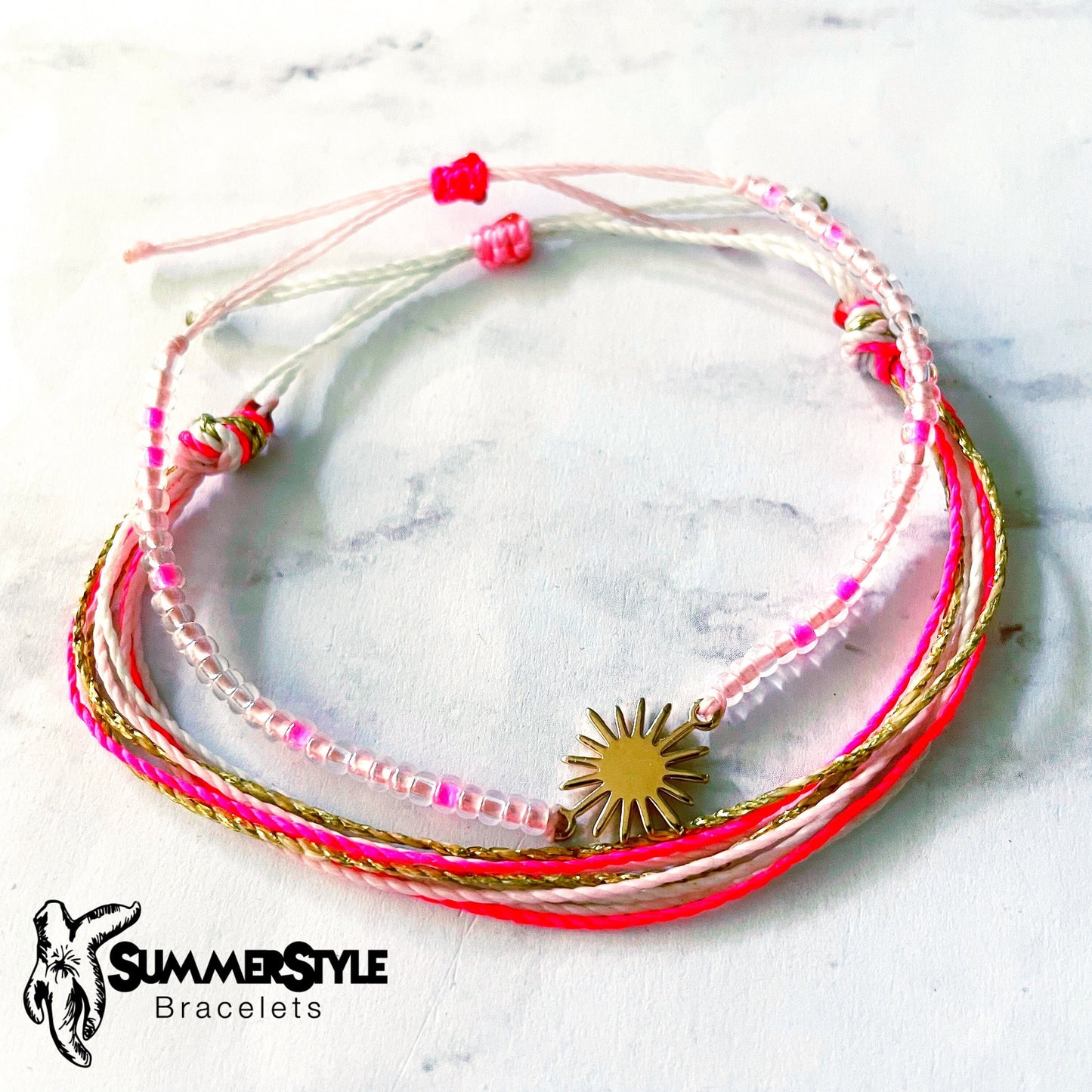 One of a Kind Pink Sunburst Bracelet Set | Sun Jewelry | Seed Bead Bracelet | SummerStyle Bracelets