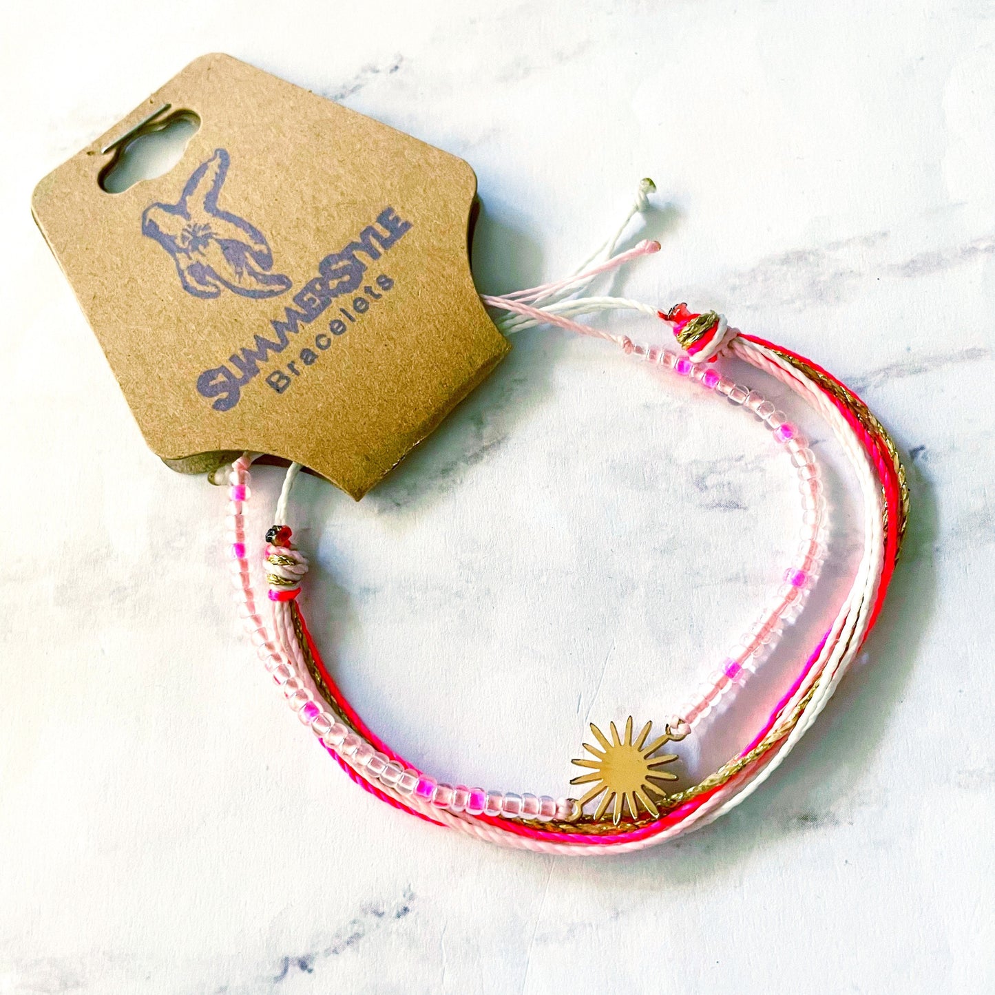 One of a Kind Pink Sunburst Bracelet Set | Sun Jewelry | Seed Bead Bracelet | SummerStyle Bracelets