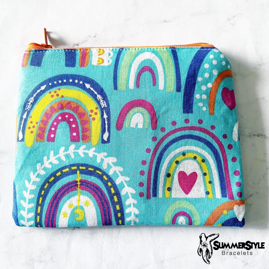 Blue Rainbow Zipper Pouch, Small Travel Bag, Zipper Coin Pouch, Toiletries Pouch, SummerStyle Bracelets